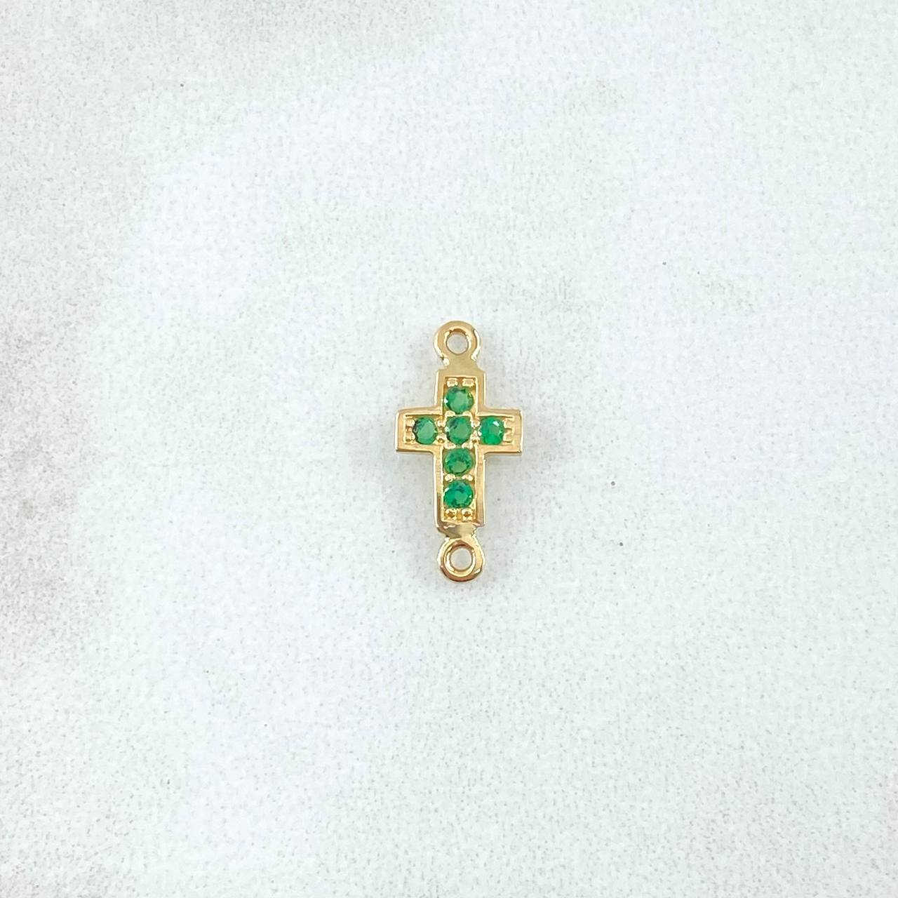Charm Cross 0.45gr / 1cm / Green Zircons 18K Yellow Gold ©