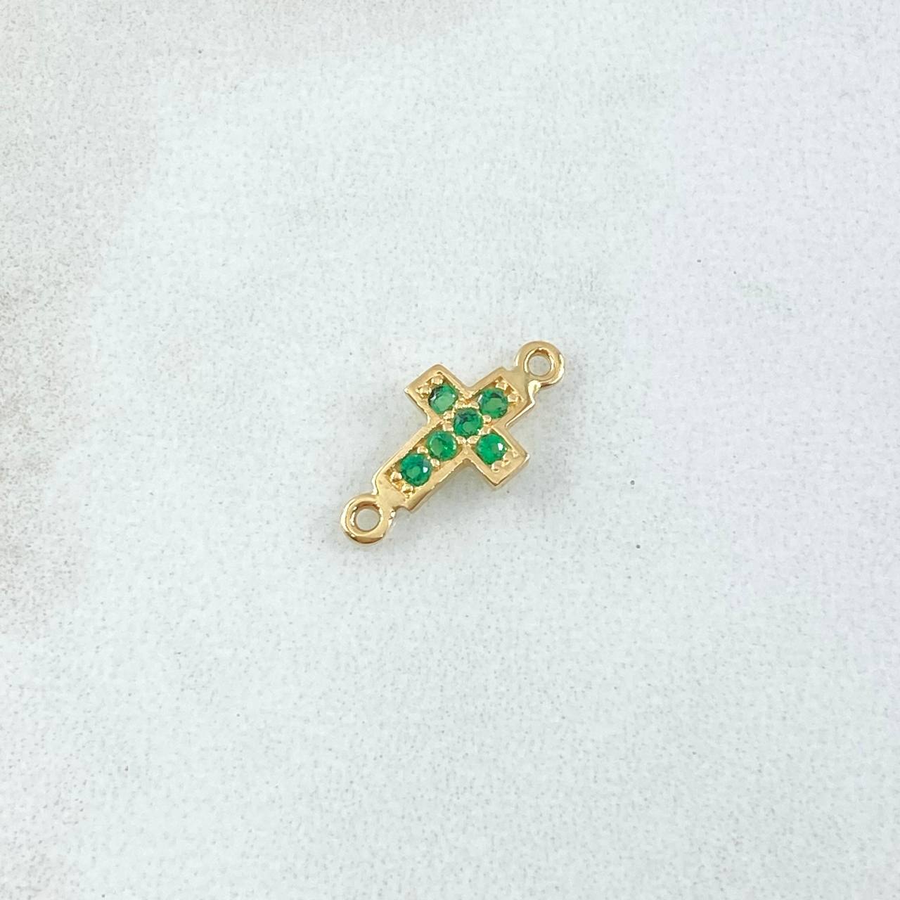 Charm Cross 0.45gr / 1cm / Green Zircons 18K Yellow Gold ©