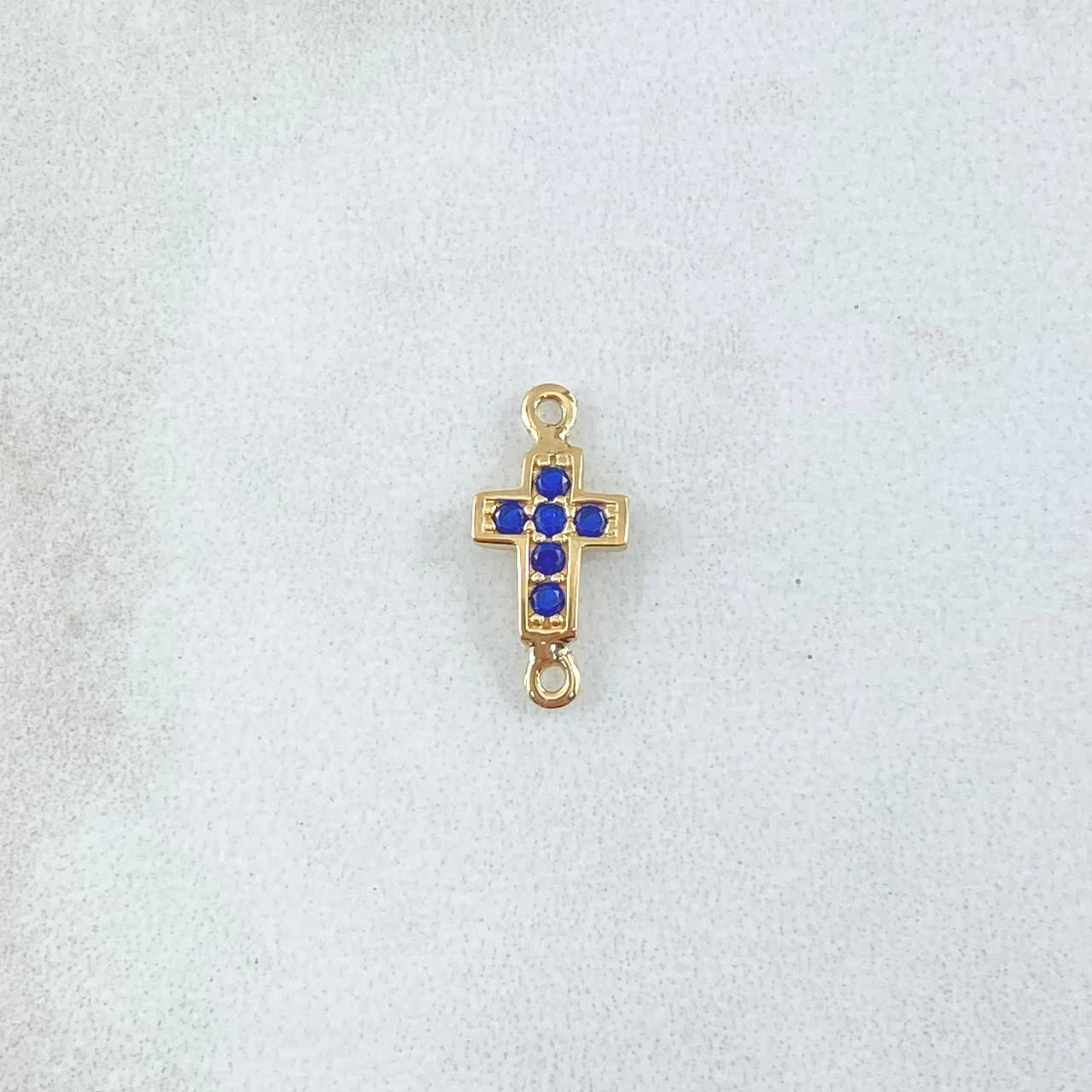 Charm Cross 0.4gr / 1cm / Blue Zircons 18K Yellow Gold ©