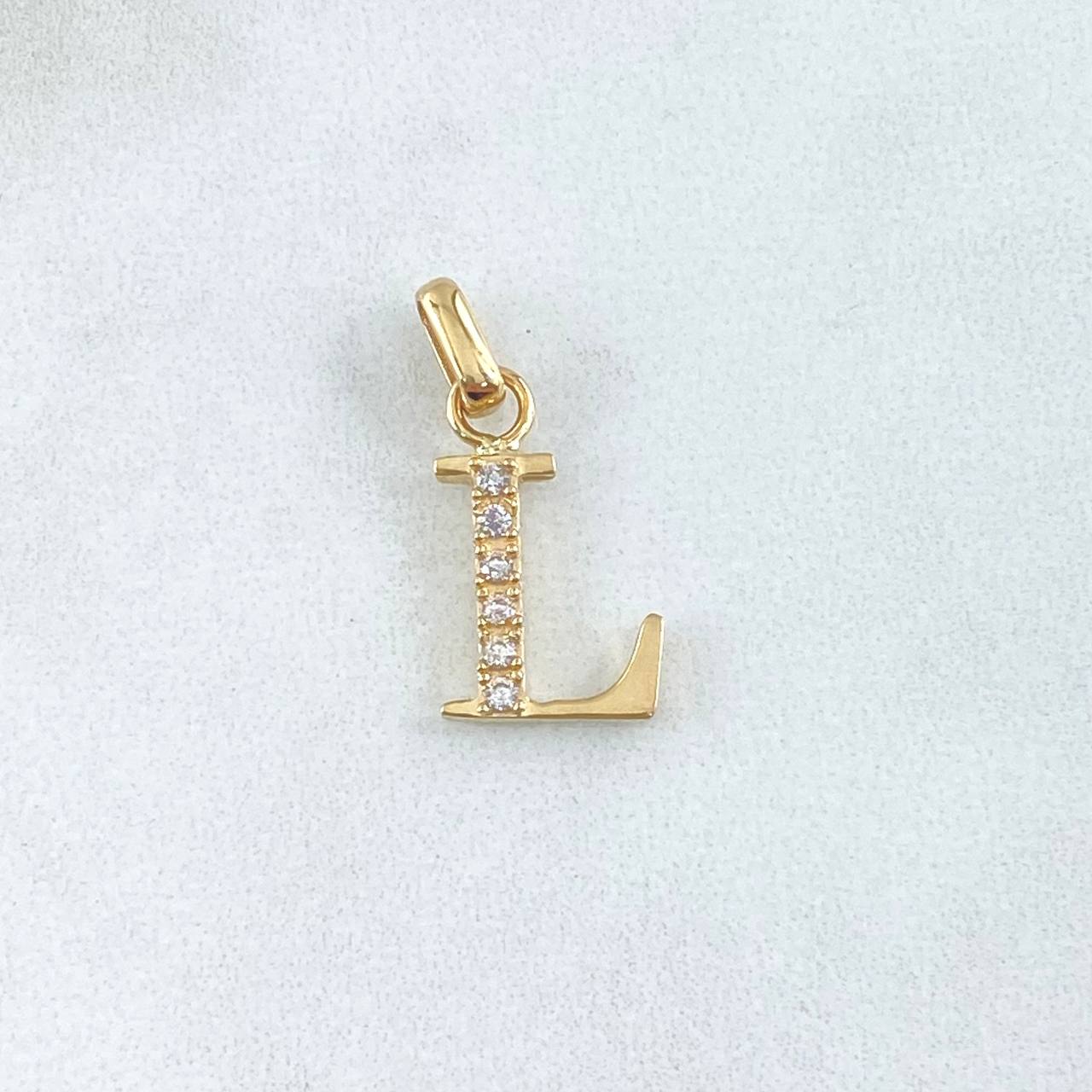 Dije Letra L 1.2gr / 2cm / Circones Blancos Oro Amarillo 18K ©