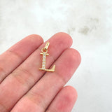 Dije Letra L 1.2gr / 2cm / Circones Blancos Oro Amarillo 18K ©