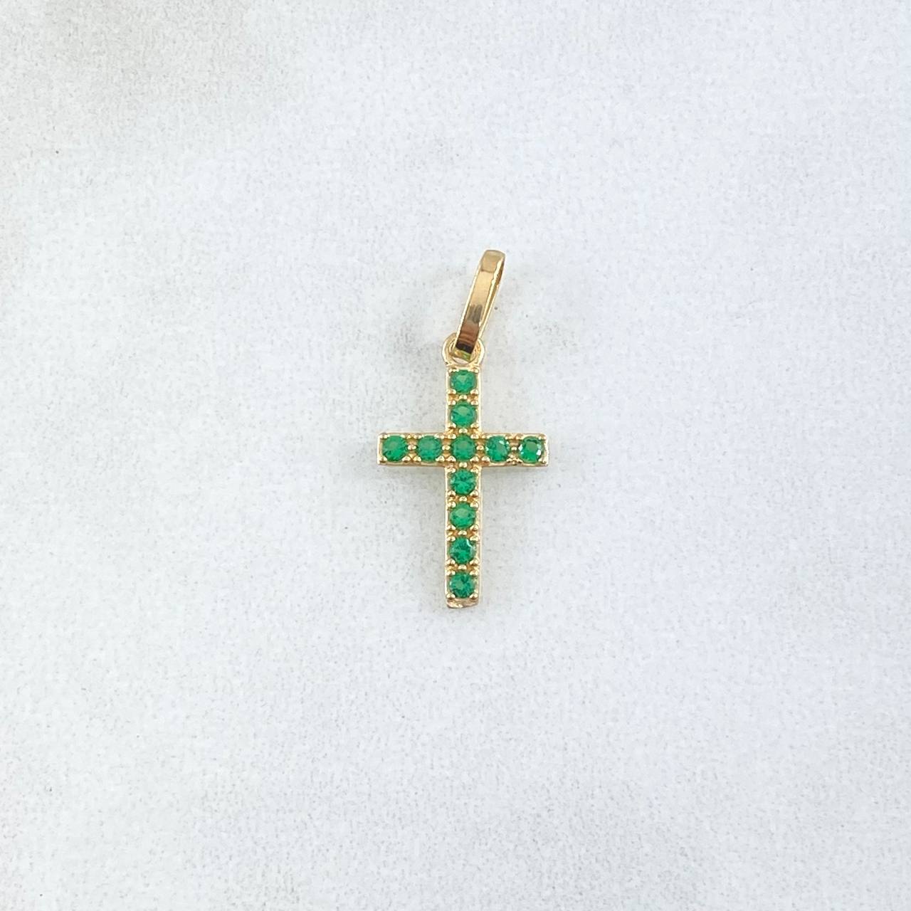Dije Cruz Tupida 0.55gr / 2.5cm / Circones Verdes Oro Amarillo 18K ©