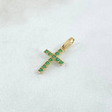 Dije Cruz Tupida 0.55gr / 2.5cm / Circones Verdes Oro Amarillo 18K ©