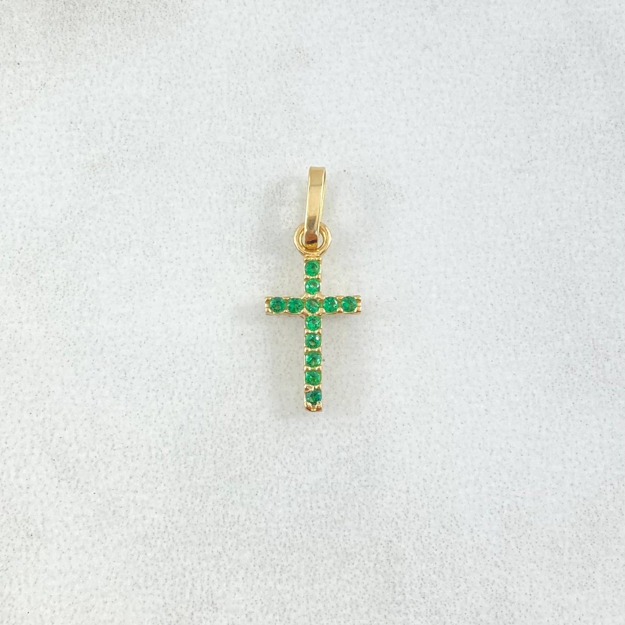 Dije Cruz Cruz Doble Faz 0.6gr / 2.5cm / Circones Blancos Verdes Oro Amarillo 18K ©