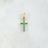 Dije Cruz Doble Faz 0.7gr / 2cm / Circones Blancos Verdes Oro Amarillo 18K