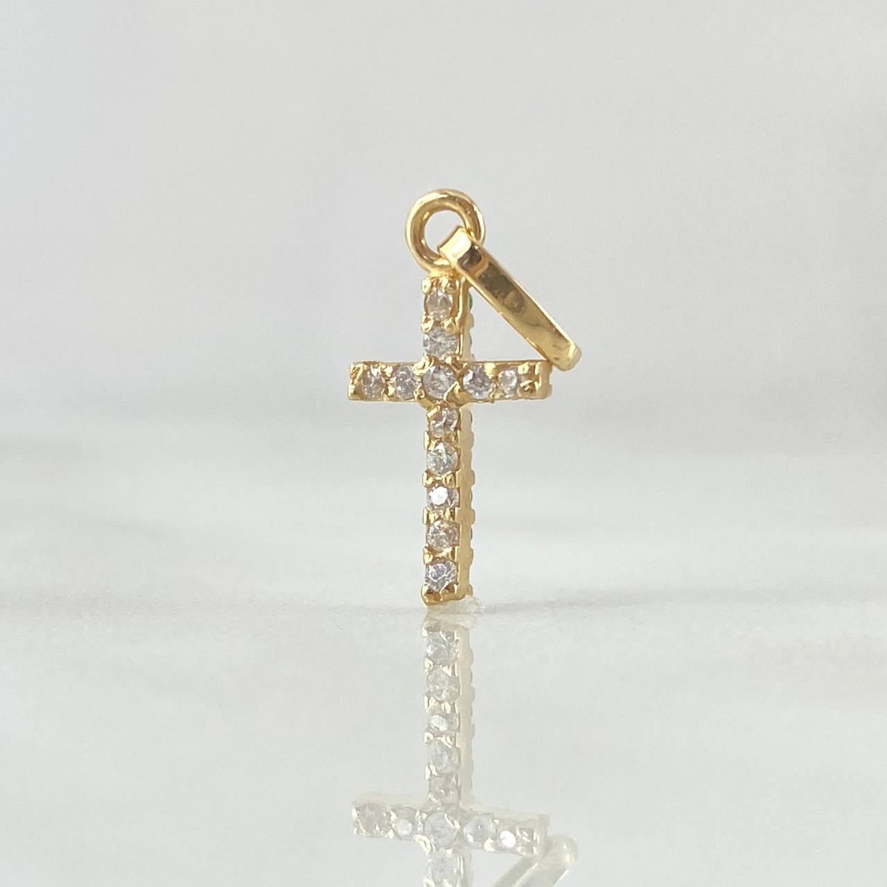 Dije Cruz Doble Faz 0.65gr / 2cm / Circones Blancos Verdes Oro Amarillo 18K