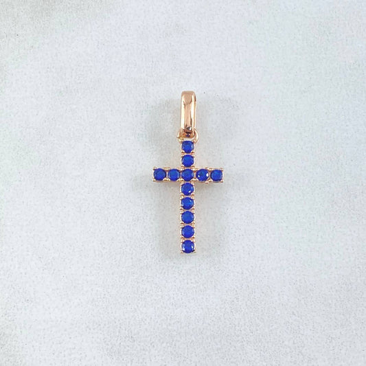 Dije Cruz Tupida 1.25gr / 3cm / Circones Azules Oro Rosa 18K ©