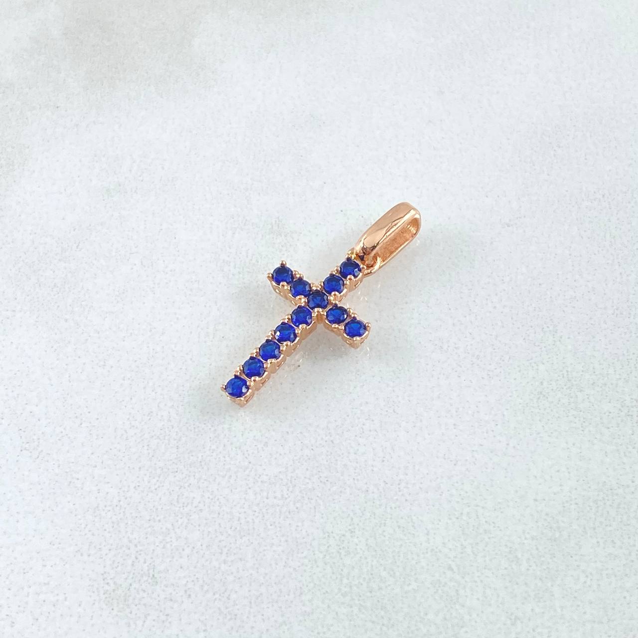 Dije Cruz Tupida 1.25gr / 3cm / Circones Azules Oro Rosa 18K ©