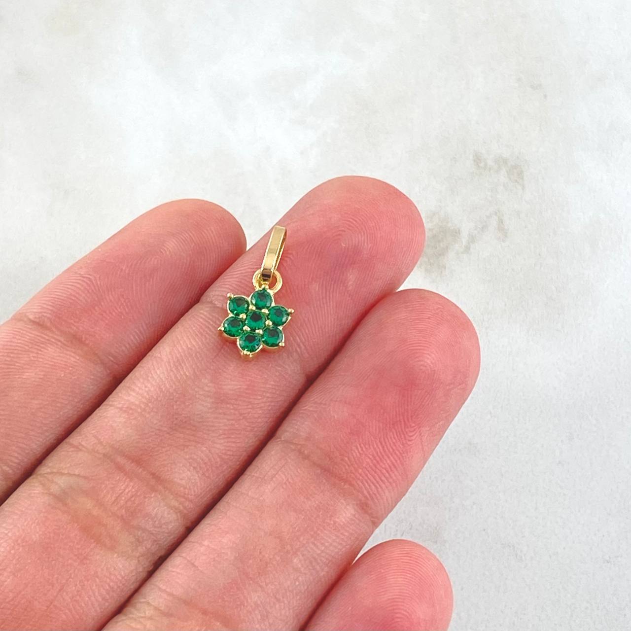 Pendant Flor Nevada 0.85gr / 1.5cm / Green Zircons 18K Yellow Gold ©