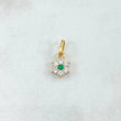 Dije Flor Nevada 0.85gr / 1.5cm / Circones Blancos Verdes Oro Amarillo 18K ©