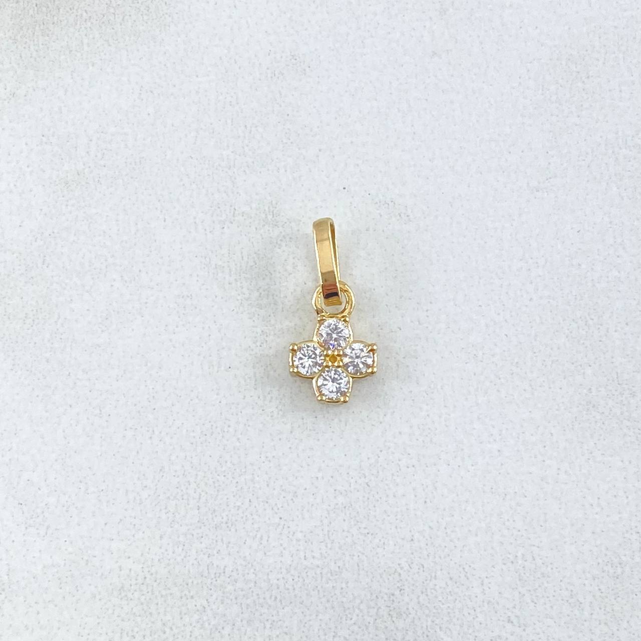 Dije Flor Cuatro Petalos 0.65gr / 1.5cm / Circones Blancos Oro Amarillo 18K