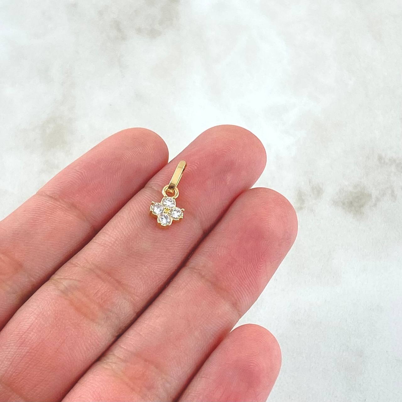 Pendant Four Petal Flower 0.65gr / 1.5cm / White Zircons 18K Yellow Gold ©