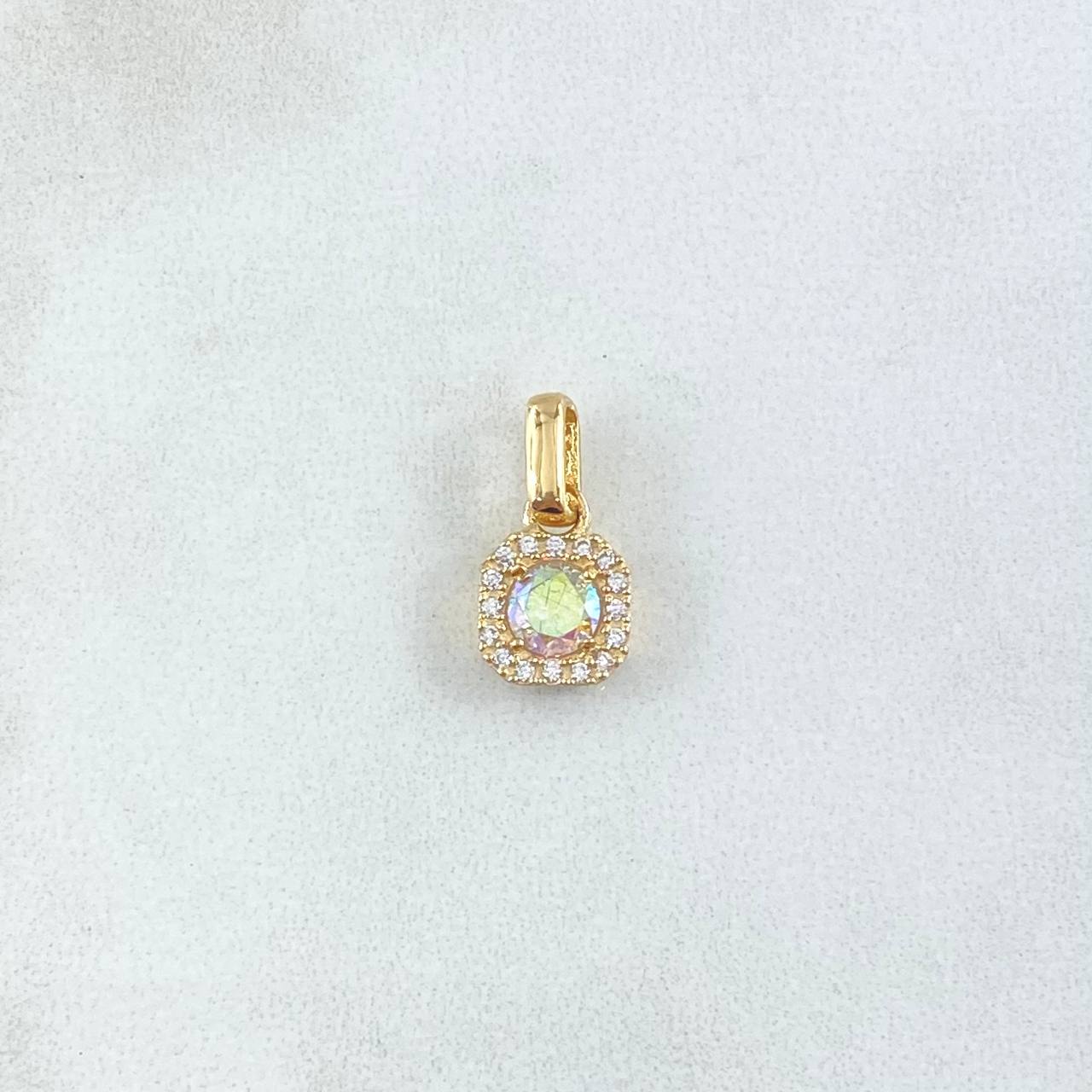Pendant Square Halo 1.2gr / 2cm / White Zircons - 18K Yellow Gold Iridescent ©