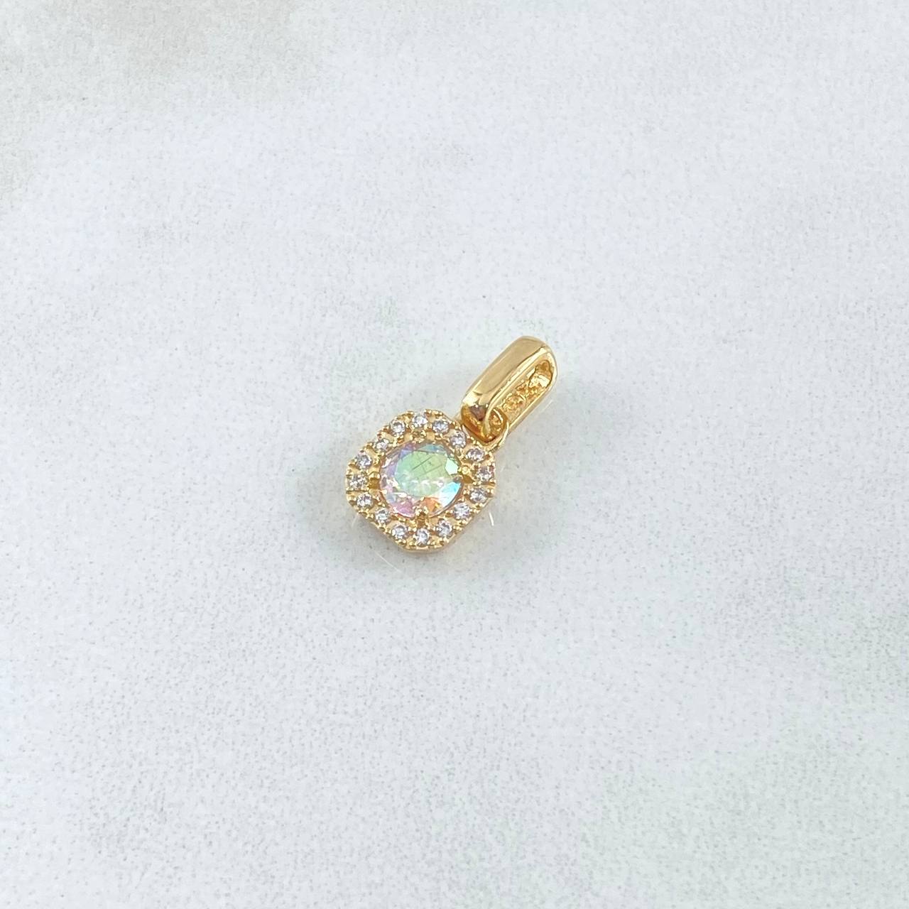 Pendant Square Halo 1.15gr / 2cm / White Zircons - Yellow Gold 18K Iridescent