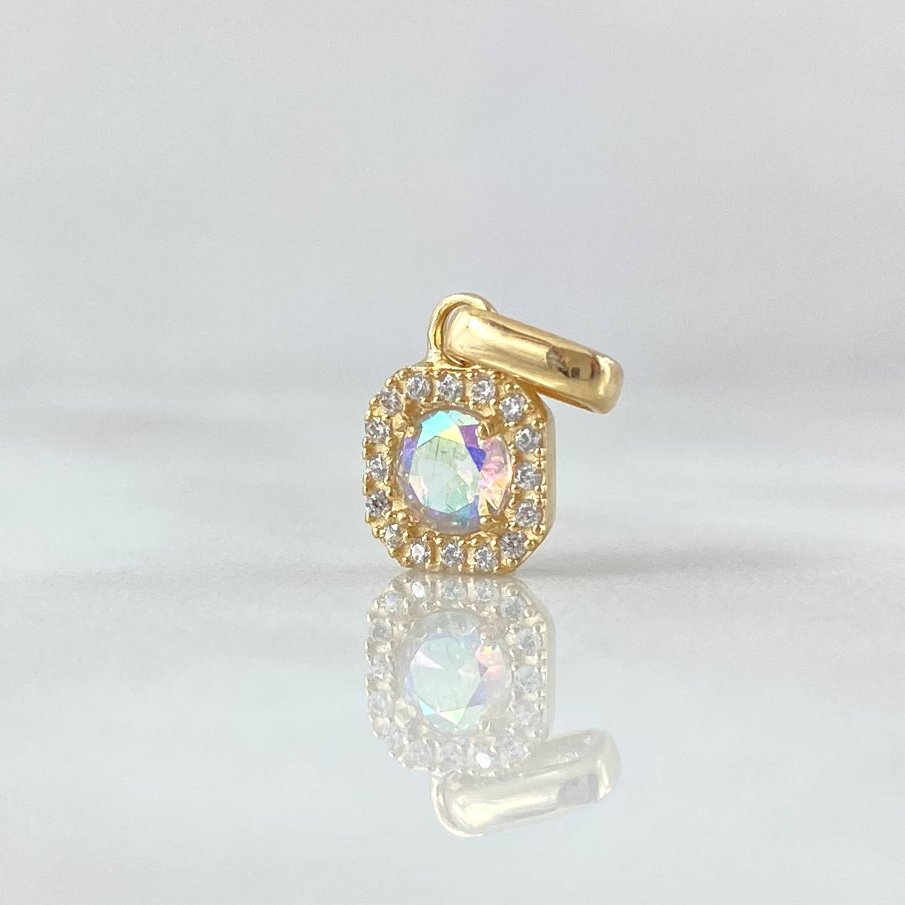 Pendant Square Halo 1.15gr / 2cm / White Zircons - Yellow Gold 18K Iridescent