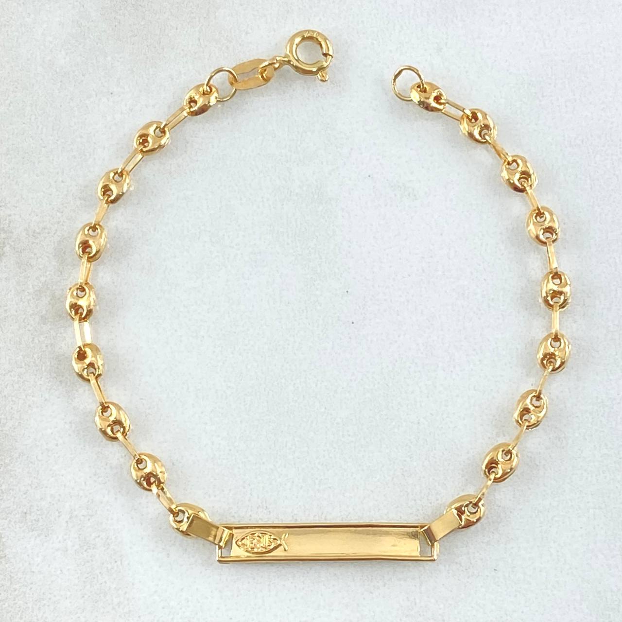 Pulso Bebé GC Placa Rectangular Pez Jesus 1.6gr / 14cm / 3.2mm Oro Amarillo 18K