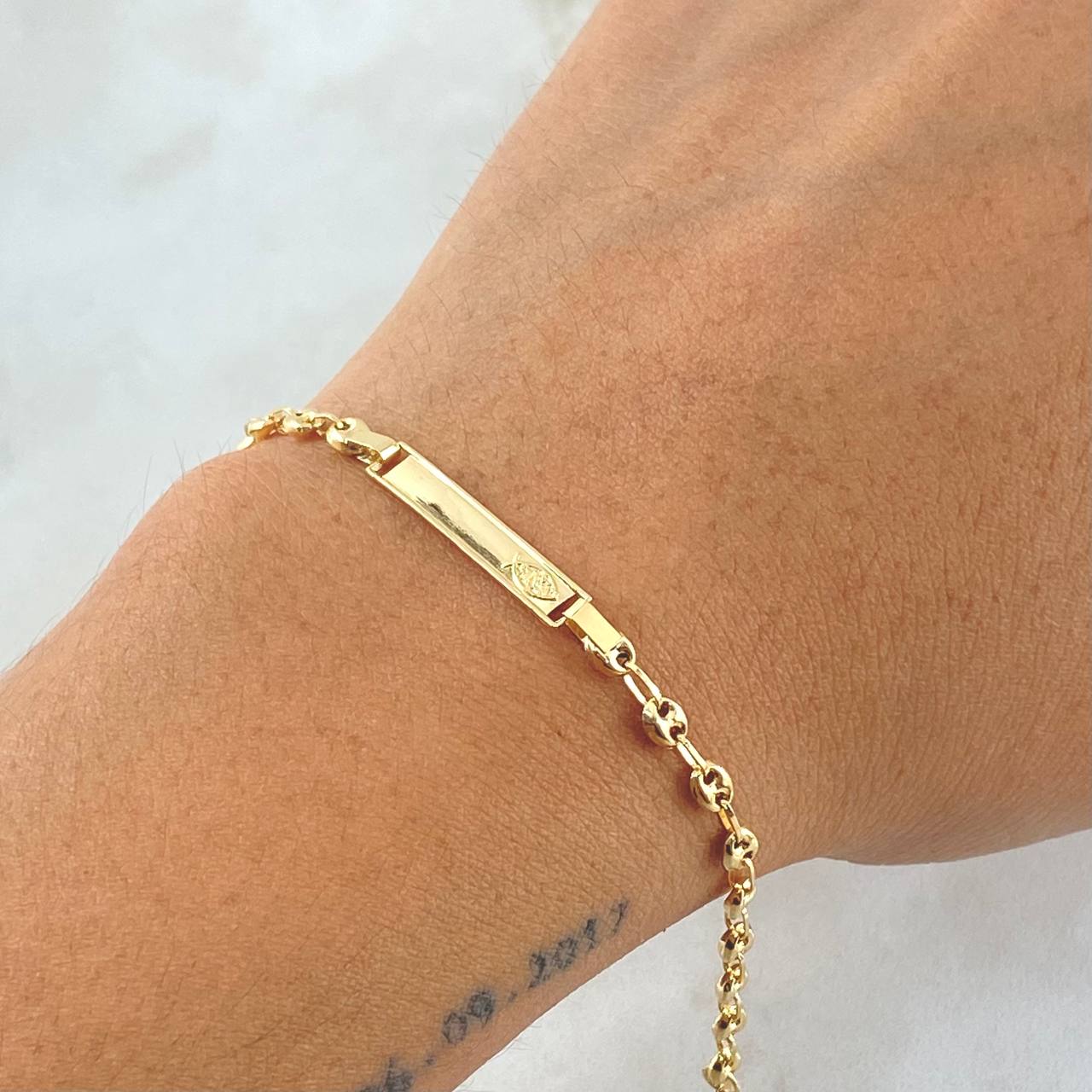 Bracelet Baby GC Rectangular Plate Jesus Fish 1.65gr / 15cm / 3.2mm 18K Yellow Gold