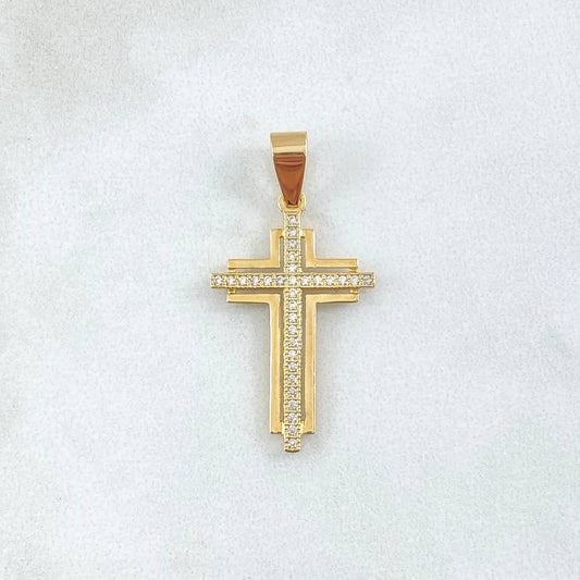 Dije Cruz 2.1gr / 3.4cm / Lisa Circones Blancos Oro Amarillo 18K