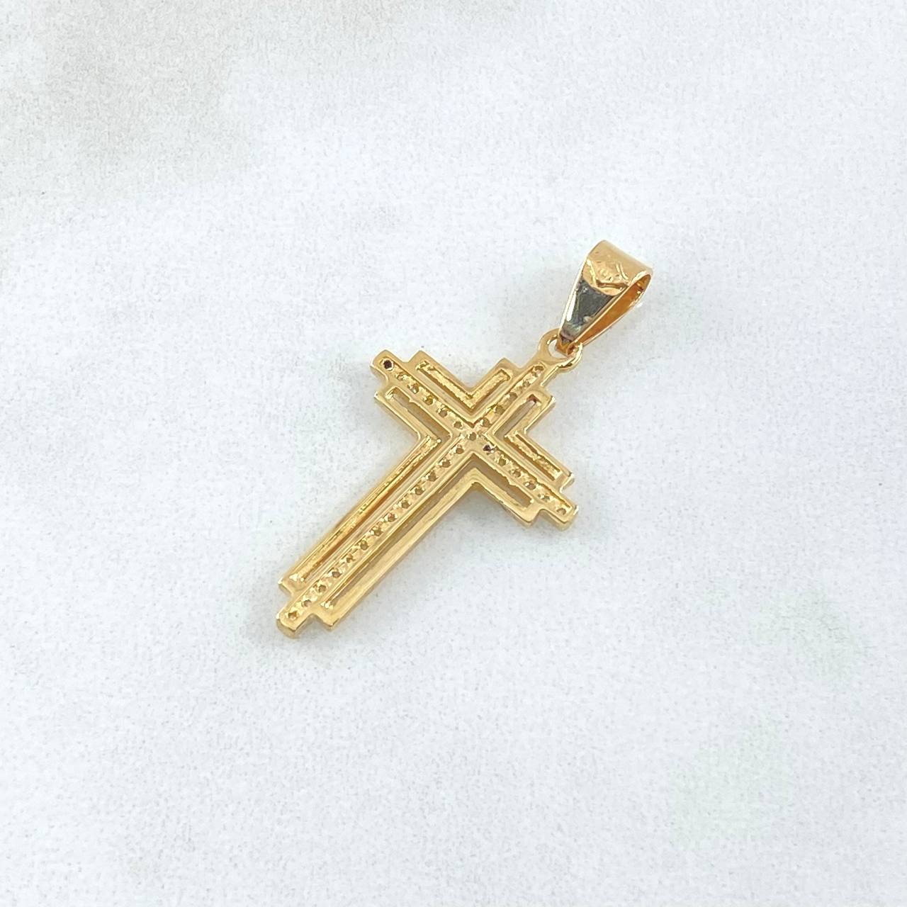 Dije Cruz 2.1gr / 3.4cm / Lisa Circones Blancos Oro Amarillo 18K