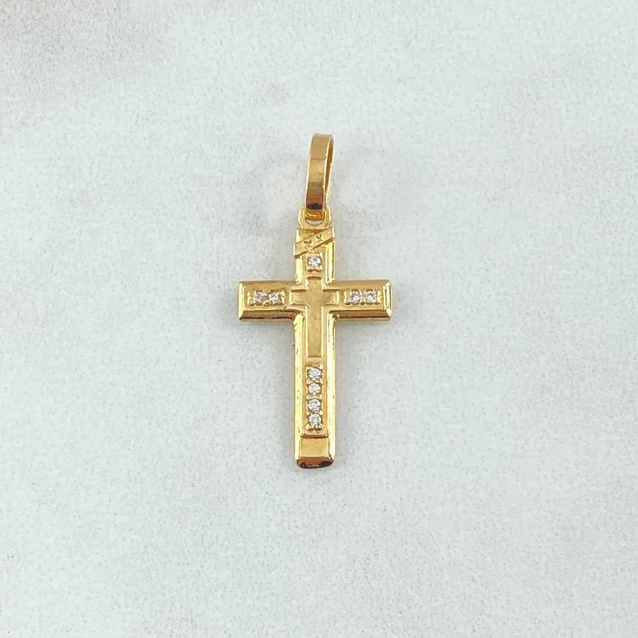Dije Cruz Doble 1.35gr / 2.7cm / Lisa Circones Blancos Oro Amarillo 18K