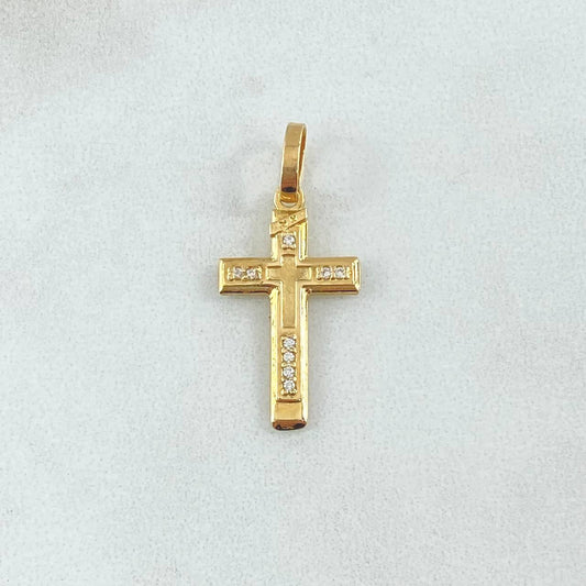 Dije Cruz Doble 1.35gr / 2.7cm / Lisa Circones Blancos Oro Amarillo 18K