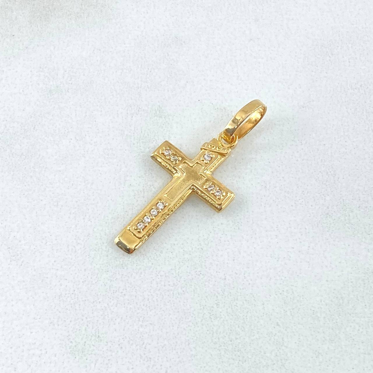 Dije Cruz Doble 1.35gr / 2.7cm / Lisa Circones Blancos Oro Amarillo 18K