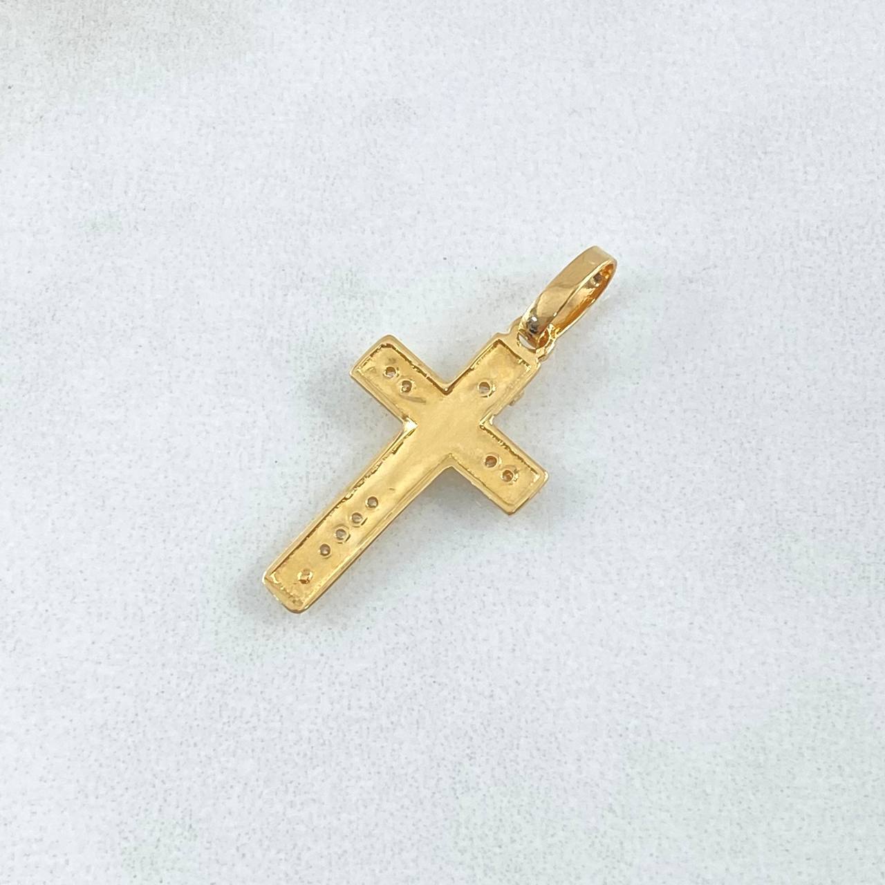 Dije Cruz Doble 1.25gr / 2.7cm-Circones Blancos Oro Amarillo 18K ©