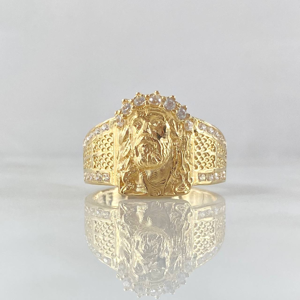 Christ Face Ring 7.75gr / Size 9 3/4 / White Zircons 18K Yellow Gold ©