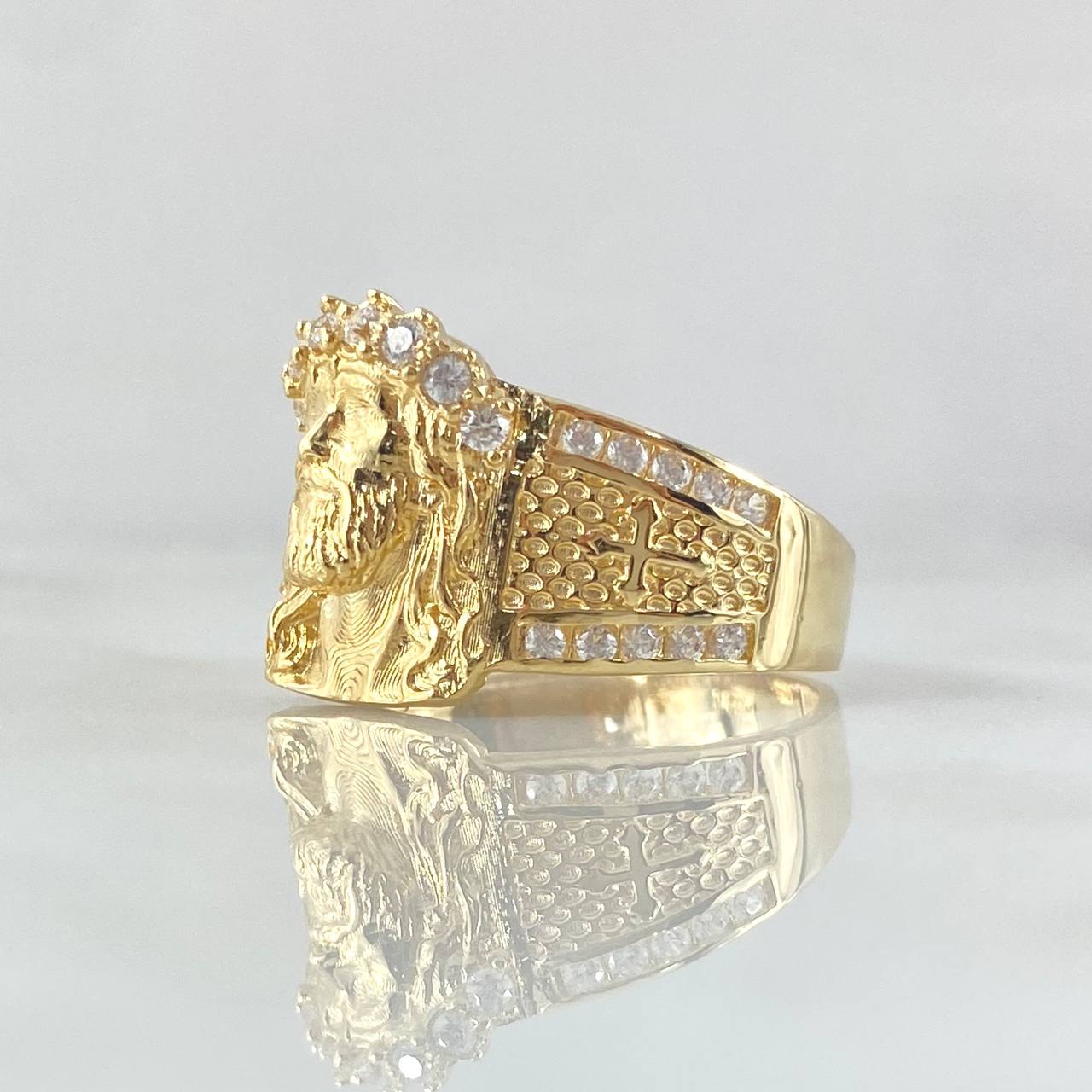 Anillo Rosto Cristo 6.65gr / T10 1/4 / Circones Blancos Oro Amarillo 18K
