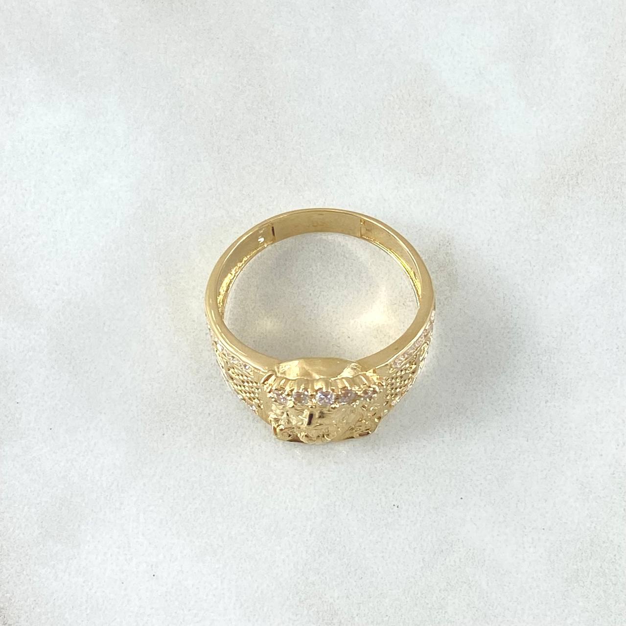 Anillo Rosto Cristo 6.65gr / T10 1/4 / Circones Blancos Oro Amarillo 18K