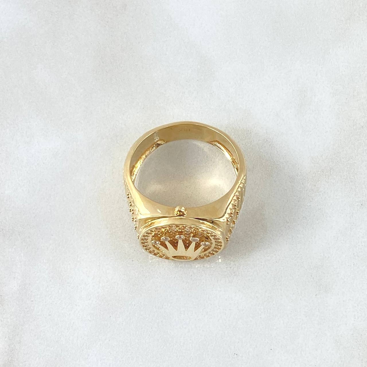 Anillo Sello Corona RX 7.9gr / T10 1/4 / Circones Blancos Oro Amarillo 18K ©