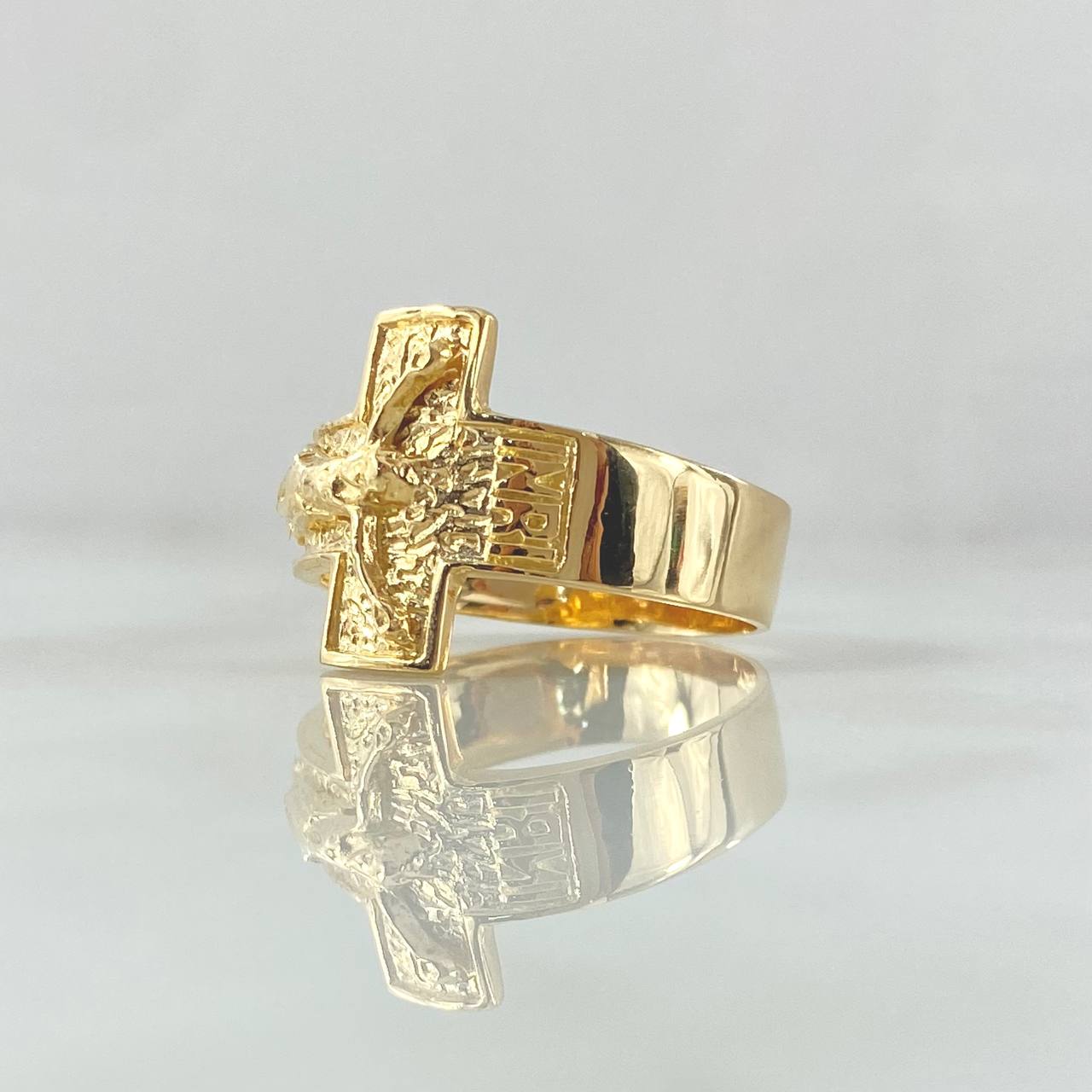 Anillo Cruz Cristo 5.95gr / T9 / Texturizado Oro Amarillo 18K