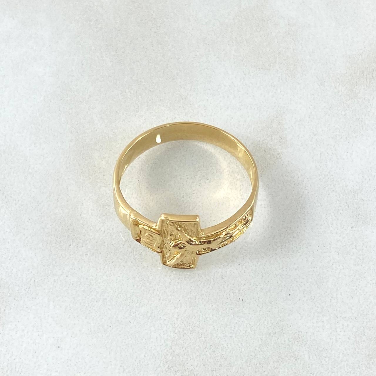 Anillo Cruz Cristo Texturizado 3.1gr / T6 3/4 / Oro Amarillo 18K ©