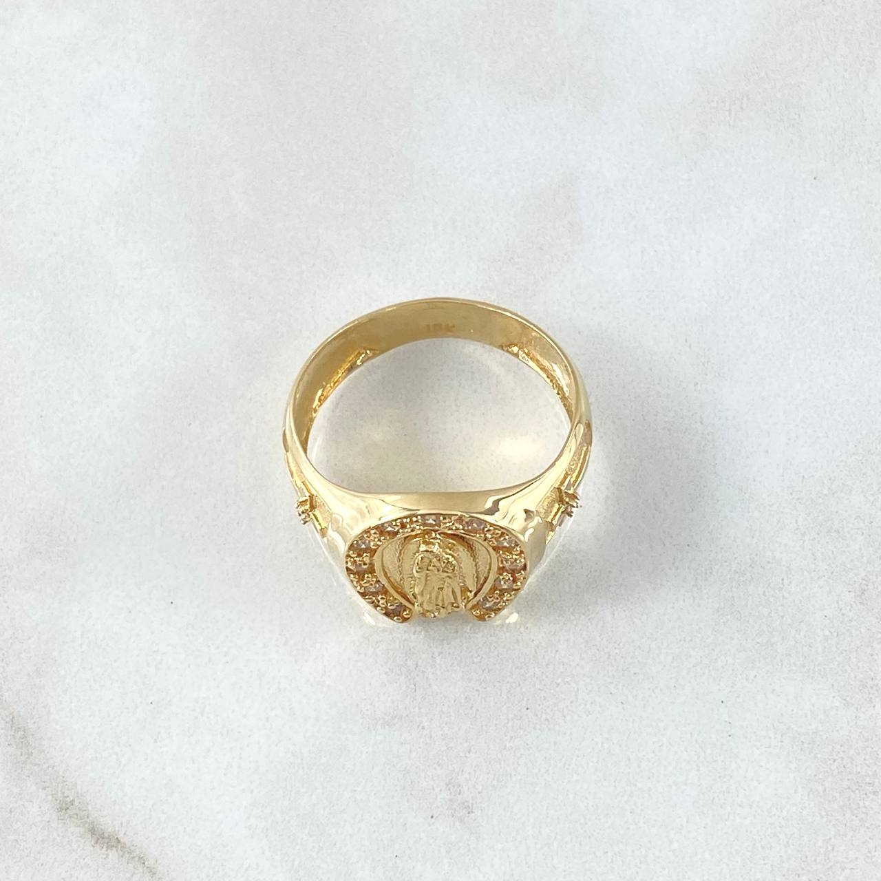 Anillo Virgen Guadalupe 7.1gr / T10 3/4 / Circones Blancos Oro Amarillo 18K *