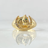 Horseshoe Ring Horse 4.65gr / Size 6 / White Zircons Green 18K Yellow Gold