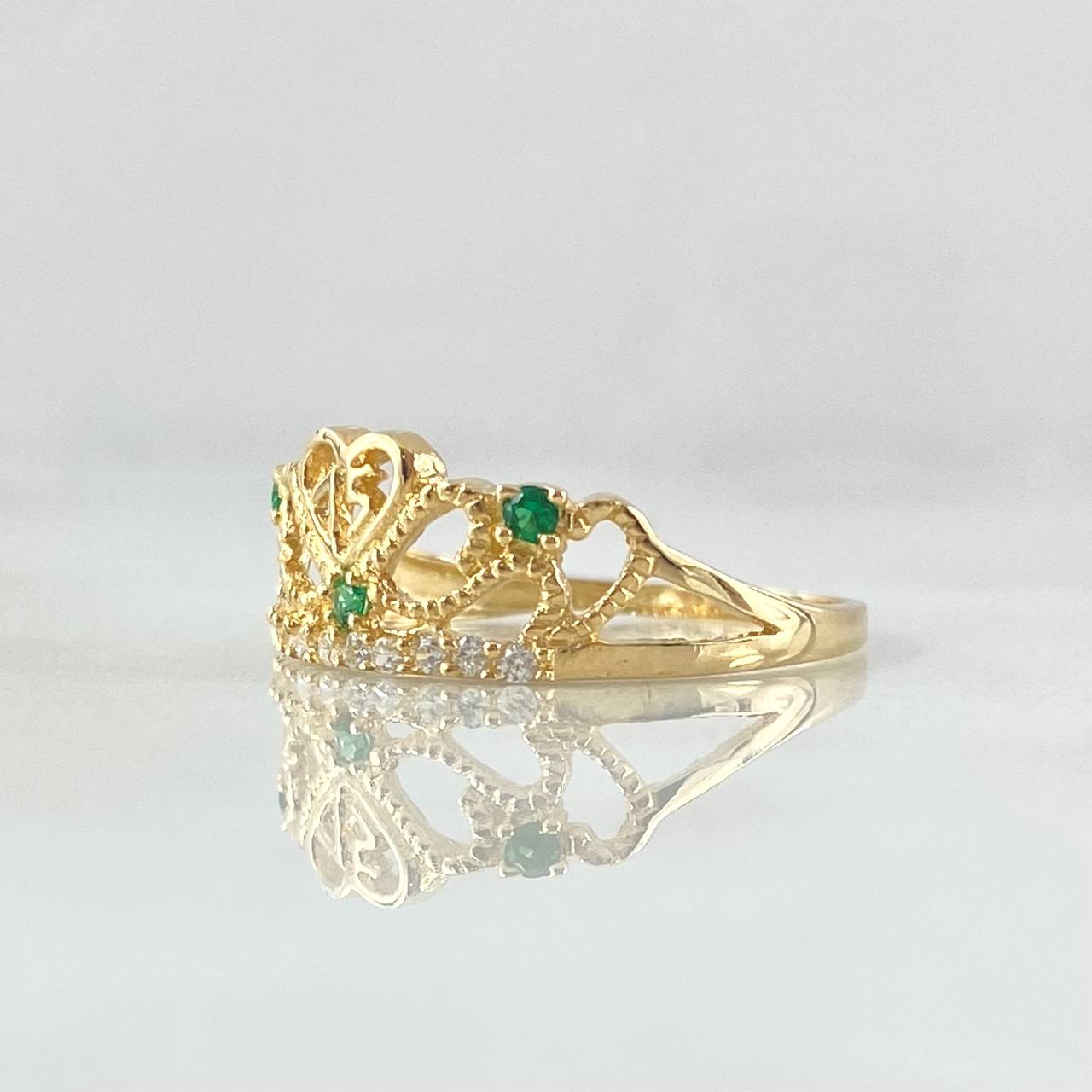 15s Ring Crown 1.85gr / T7 / White Zircons Green Yellow Gold 18K