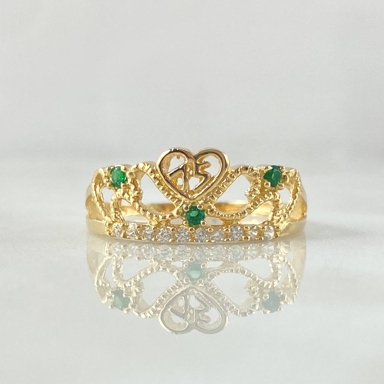 15s Ring Crown 1.85gr / T7 / White Zircons Green Yellow Gold 18K
