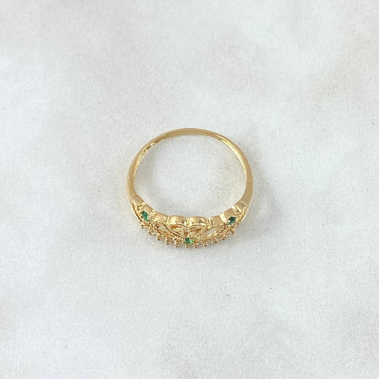15s Ring Crown 1.85gr / T7 / White Zircons Green Yellow Gold 18K