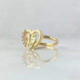 Ring 15s Heart 2.3gr / Size 7 1/2 / White Zircons 18K Yellow Gold