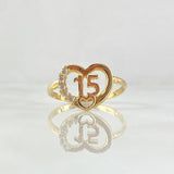 Ring 15s Heart 2.3gr / Size 7 1/2 / White Zircons 18K Yellow Gold