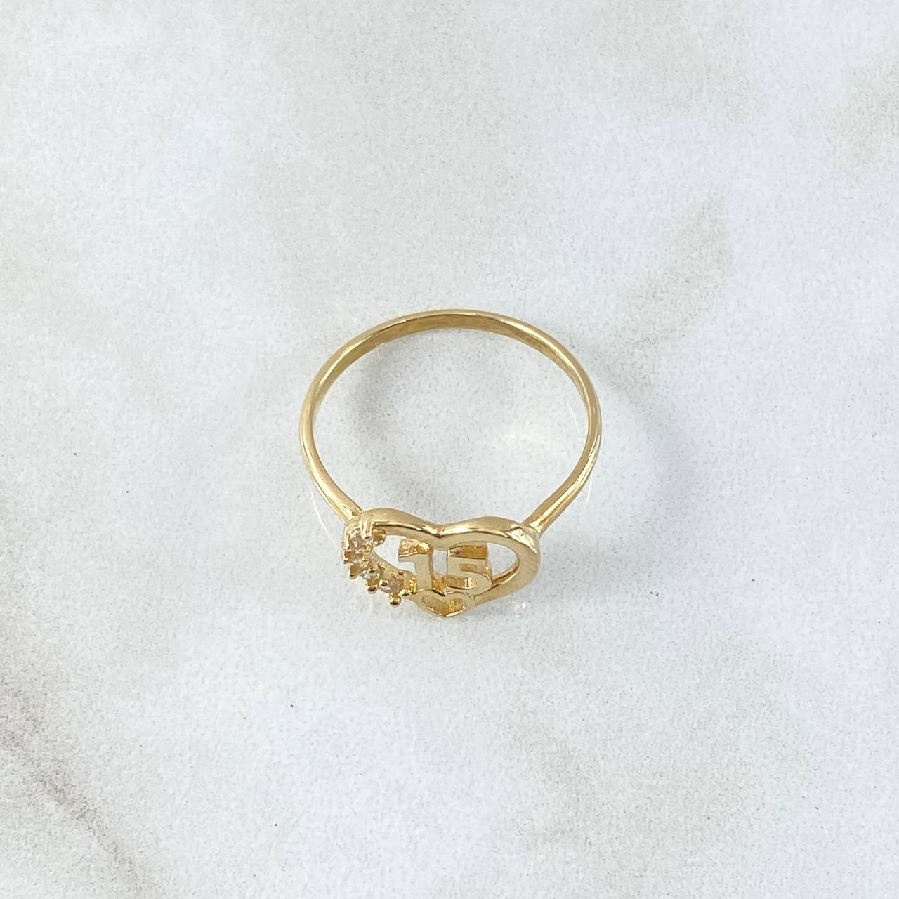 Ring 15s Heart 2.3gr / Size 7 1/2 / White Zircons 18K Yellow Gold