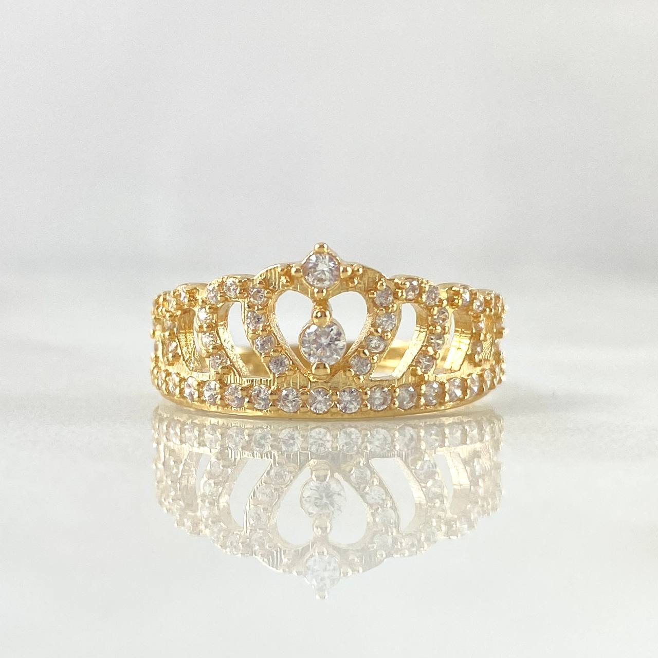 Anillo Corona Corazon 2.6gr / T5 3/4 / Circones Blancos Oro Amarillo 18K