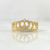 Anillo Corona Corazon 2.6gr / T5 3/4 / Circones Blancos Oro Amarillo 18K