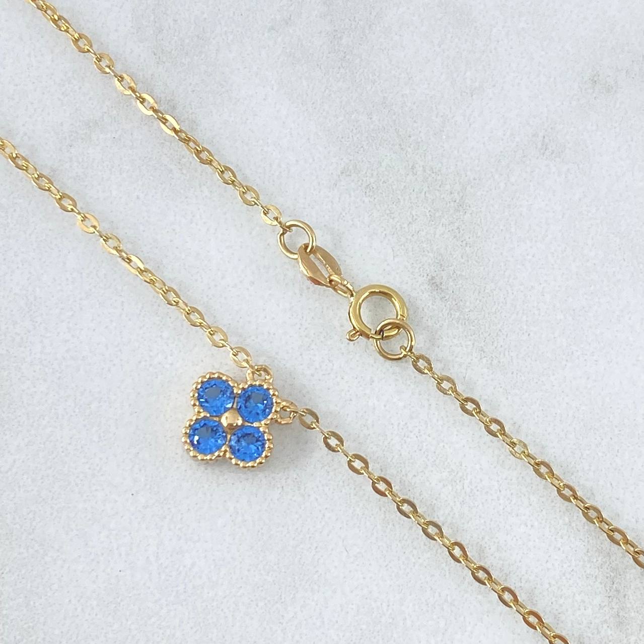 Classic Link Chain Clover Flower VCyA 6.85gr / 50cm / 7mm Diamond Cut - Light Blue Zircons 18K Yellow Gold ©
