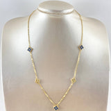Classic Link Chain Clover Flower VCyA 6.85gr / 50cm / 7mm Diamond Cut - Light Blue Zircons 18K Yellow Gold ©