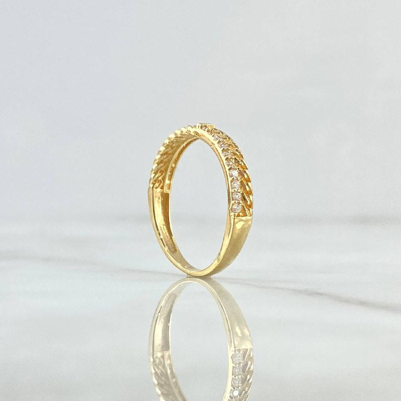 Half Cuban Link Ring Churumbela 2.7gr / Size 7 3/4 / White Zircons 18K Yellow Gold