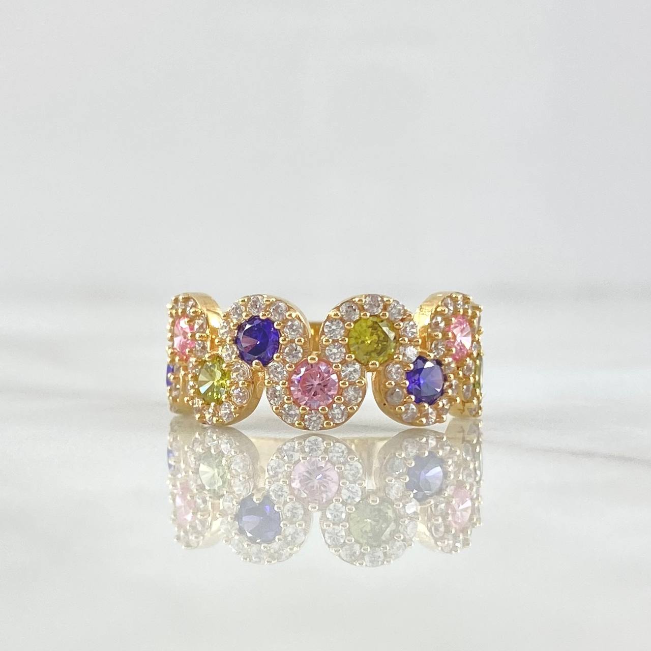 Dense Wave Ring 4.55gr / Size 7 / Colored Zircons 18K Yellow Gold