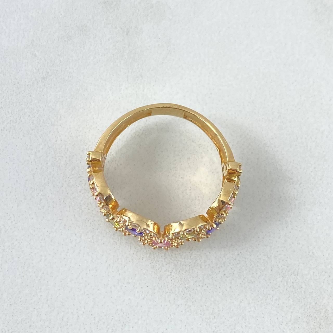 Dense Wave Ring 4.55gr / Size 7 / Colored Zircons 18K Yellow Gold