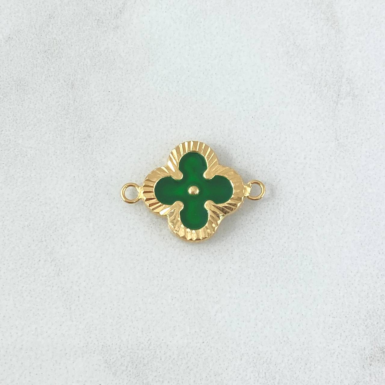 Herraje Trebol VCyA 0.95gr / 2cm / Diamantado Resina Verde Oro Amarillo 18K *