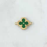 Herraje Trebol VCyA 0.95gr / 2cm / Diamantado Resina Verde Oro Amarillo 18K *